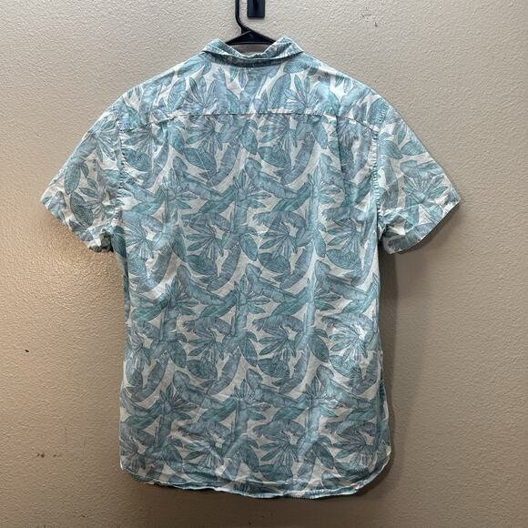 J Crew Flex Washed Shirt Large Slim Fit Blue Tropical Palm Leaves Short Sleeve - Picture 4 of 4